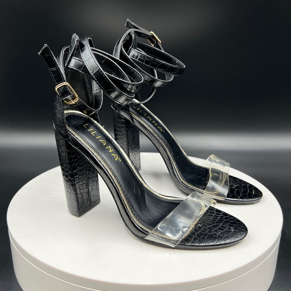 LILIANA Black Heels with Wrap Around Ankle Strap